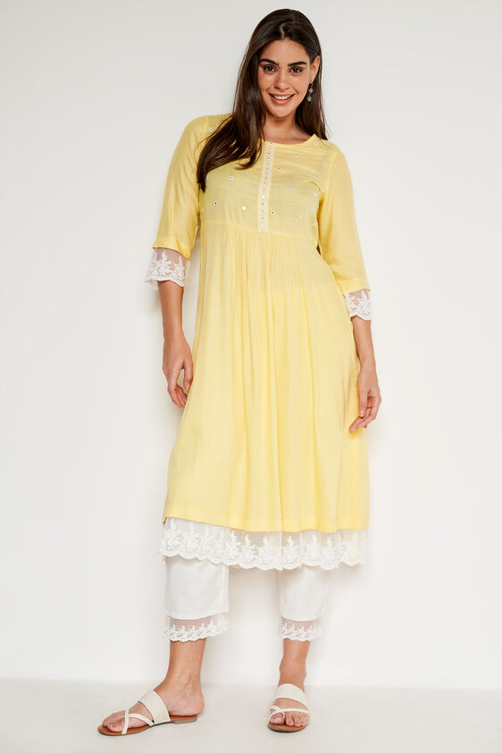 Yellow Solid Flared Kurta, Yellow, image 1